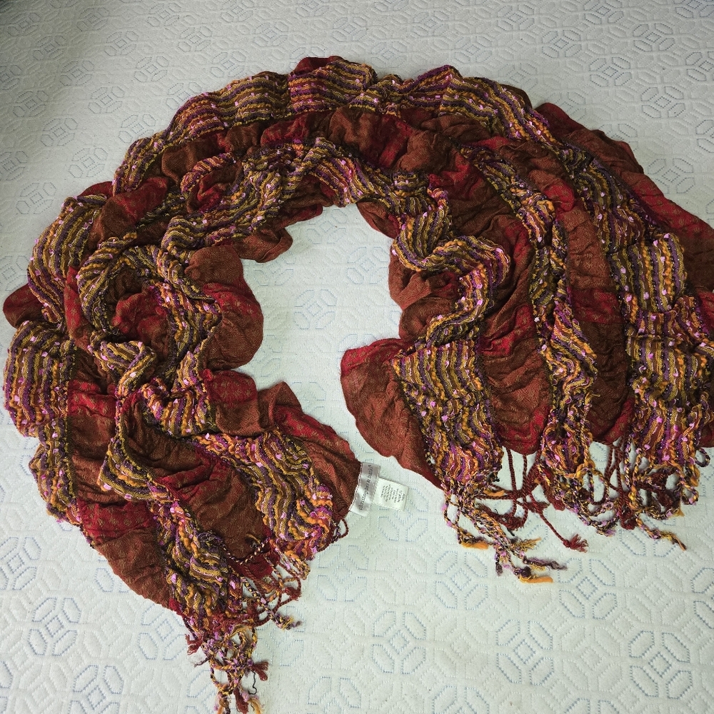 Christopher & Banks Elegant Multicolor Crinkle Scarf With Fringe